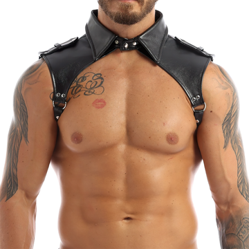 Men's Erotic PU Leather Harness / Adjustable Lapel Muscle Hollow Out Bondage Costume - EVE's SECRETS